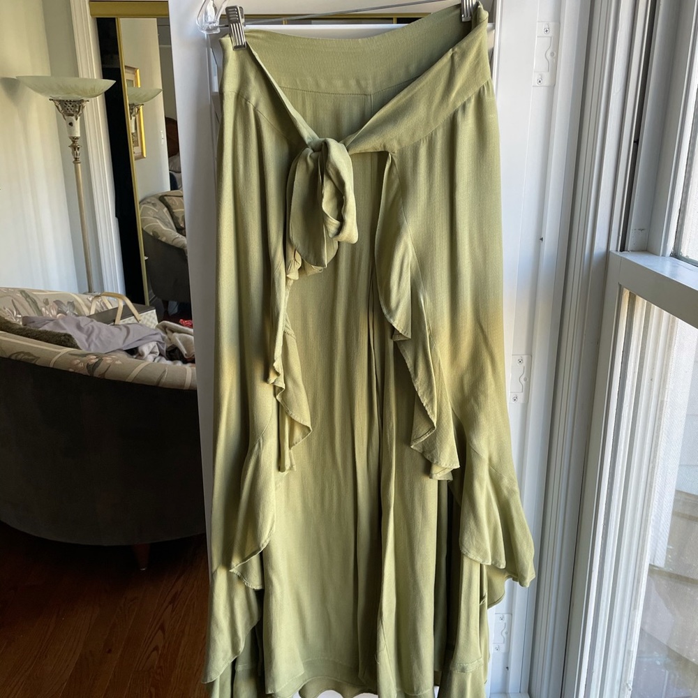 Free People boho pea green skirted palazzo pants - Picture 2 of 12